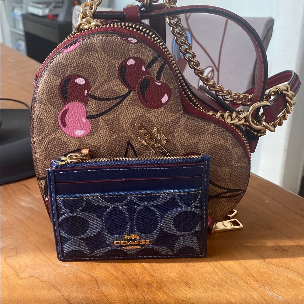 Coach Cherry Print Round Crossbody in Burgundy and Pink - Picture 11 of 14
